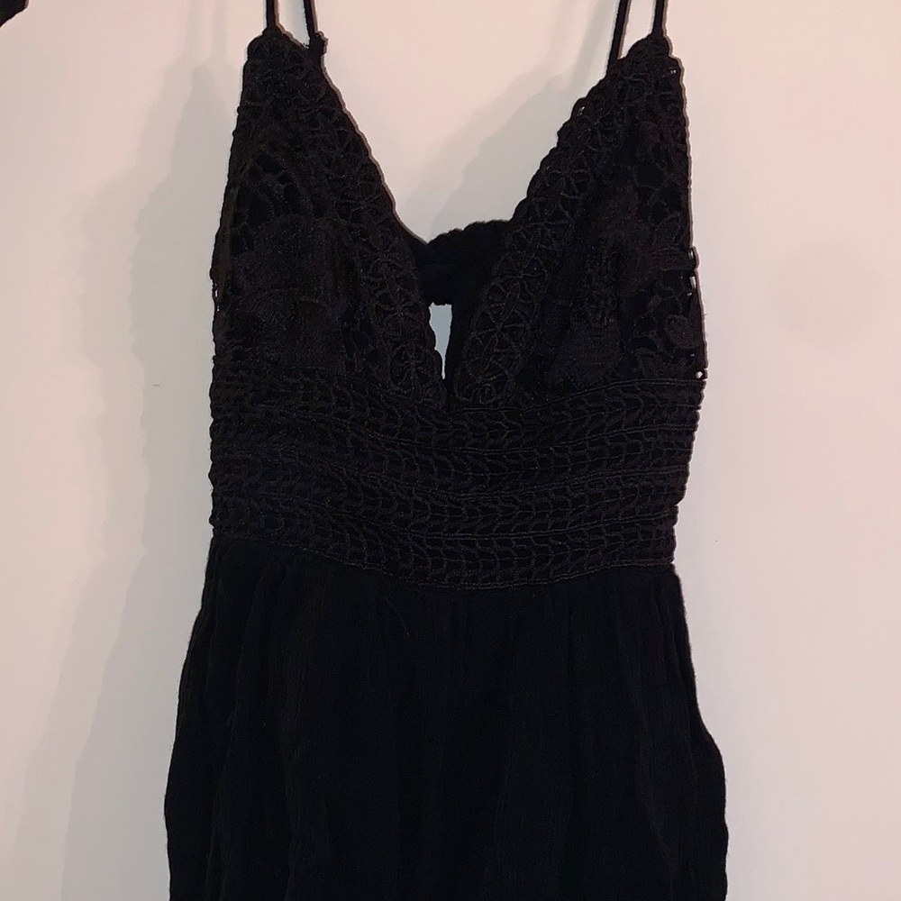 Black crochet romper